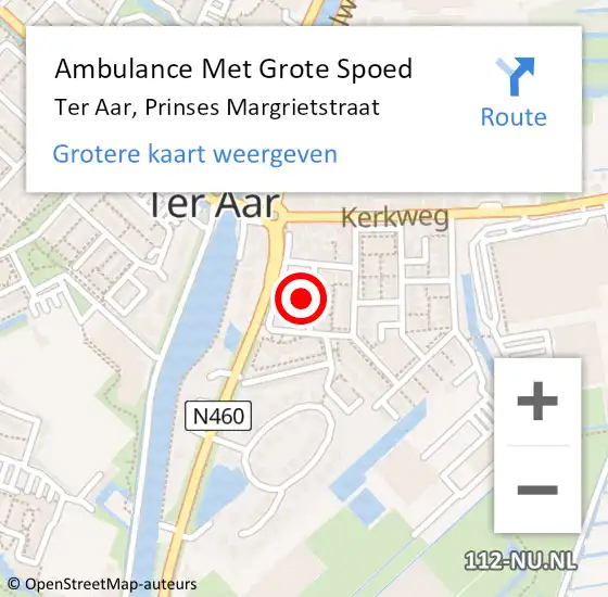 Locatie op kaart van de 112 melding: Ambulance Met Grote Spoed Naar Ter Aar, Prinses Margrietstraat op 2 februari 2023 09:45