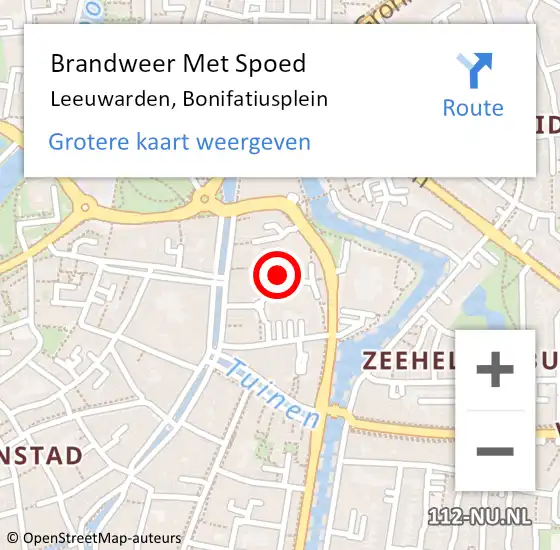 Locatie op kaart van de 112 melding: Brandweer Met Spoed Naar Leeuwarden, Bonifatiusplein op 2 februari 2023 10:48