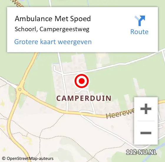 Locatie op kaart van de 112 melding: Ambulance Met Spoed Naar Schoorl, Campergeestweg op 2 februari 2023 11:06