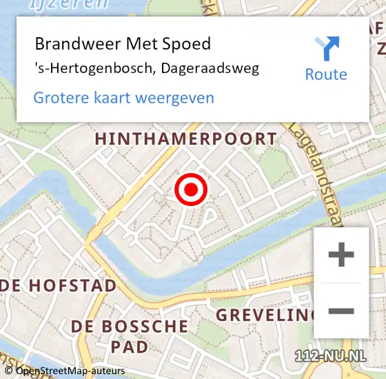 Locatie op kaart van de 112 melding: Brandweer Met Spoed Naar 's-Hertogenbosch, Dageraadsweg op 2 februari 2023 11:12