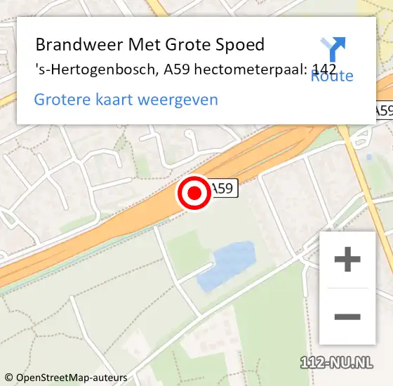 Locatie op kaart van de 112 melding: Brandweer Met Grote Spoed Naar 's-Hertogenbosch, A59 hectometerpaal: 142 op 2 februari 2023 11:29