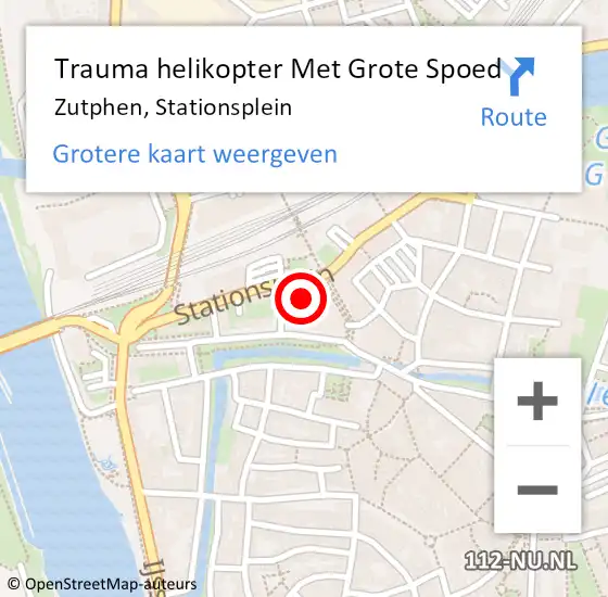 Locatie op kaart van de 112 melding: Trauma helikopter Met Grote Spoed Naar Zutphen, Stationsplein op 2 februari 2023 12:17