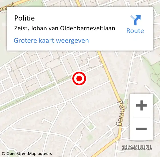 Locatie op kaart van de 112 melding: Politie Zeist, Johan van Oldenbarneveltlaan op 2 februari 2023 12:48