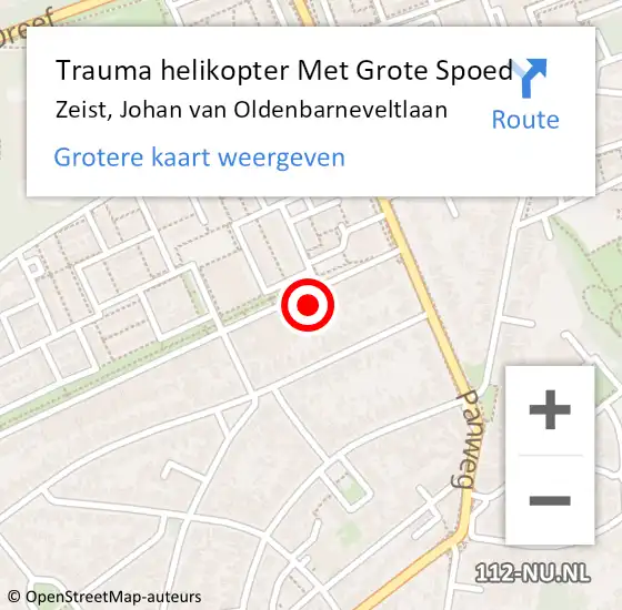 Locatie op kaart van de 112 melding: Trauma helikopter Met Grote Spoed Naar Zeist, Johan van Oldenbarneveltlaan op 2 februari 2023 12:48
