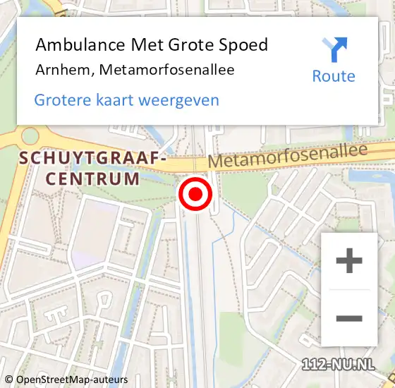 Locatie op kaart van de 112 melding: Ambulance Met Grote Spoed Naar Arnhem, Metamorfosenallee op 2 februari 2023 13:01