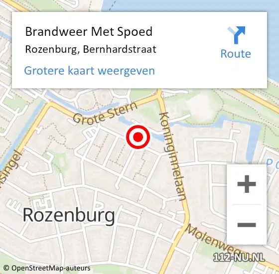 Locatie op kaart van de 112 melding: Brandweer Met Spoed Naar Rozenburg, Bernhardstraat op 2 februari 2023 13:46