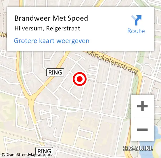 Locatie op kaart van de 112 melding: Brandweer Met Spoed Naar Hilversum, Reigerstraat op 2 februari 2023 13:53