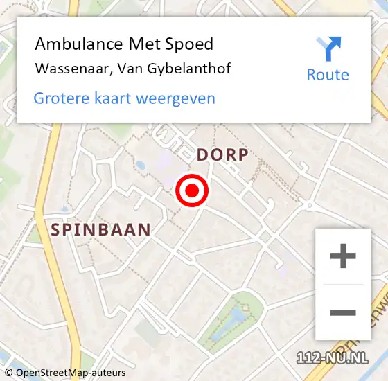 Locatie op kaart van de 112 melding: Ambulance Met Spoed Naar Wassenaar, Van Gybelanthof op 2 februari 2023 14:12