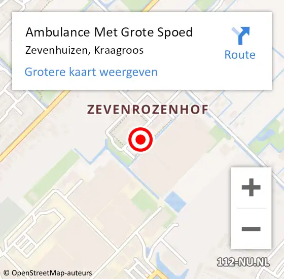 Locatie op kaart van de 112 melding: Ambulance Met Grote Spoed Naar Zevenhuizen, Kraagroos op 2 februari 2023 14:18