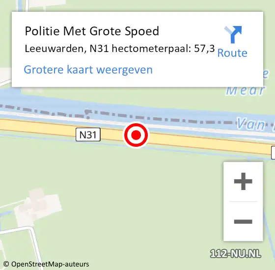 Locatie op kaart van de 112 melding: Politie Met Grote Spoed Naar Leeuwarden, N31 hectometerpaal: 57,3 op 2 februari 2023 14:48