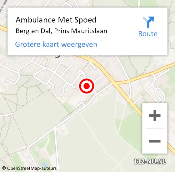 Locatie op kaart van de 112 melding: Ambulance Met Spoed Naar Berg en Dal, Prins Mauritslaan op 2 februari 2023 15:00