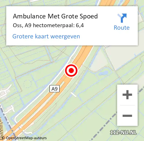 Locatie op kaart van de 112 melding: Ambulance Met Grote Spoed Naar Oss, A9 hectometerpaal: 6,4 op 2 februari 2023 15:01