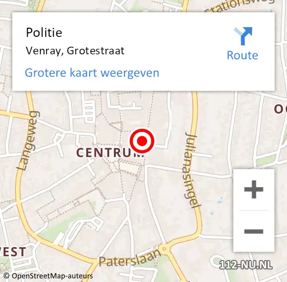 Locatie op kaart van de 112 melding: Politie Venray, Grotestraat op 2 februari 2023 15:04