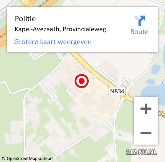 Locatie op kaart van de 112 melding: Politie Kapel-Avezaath, Provincialeweg op 2 februari 2023 15:10