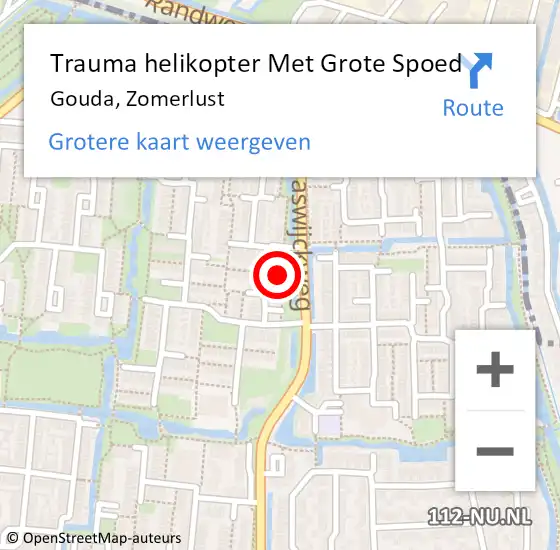 Locatie op kaart van de 112 melding: Trauma helikopter Met Grote Spoed Naar Gouda, Zomerlust op 2 februari 2023 15:27