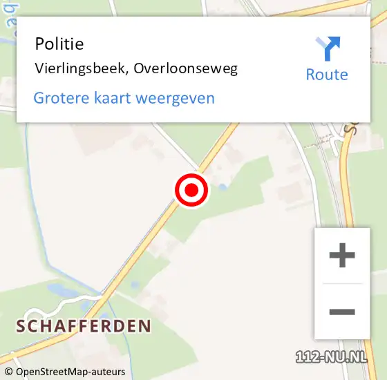 Locatie op kaart van de 112 melding: Politie Vierlingsbeek, Overloonseweg op 2 februari 2023 16:05