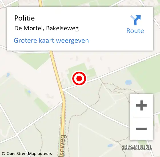 Locatie op kaart van de 112 melding: Politie De Mortel, Bakelseweg op 2 februari 2023 16:20