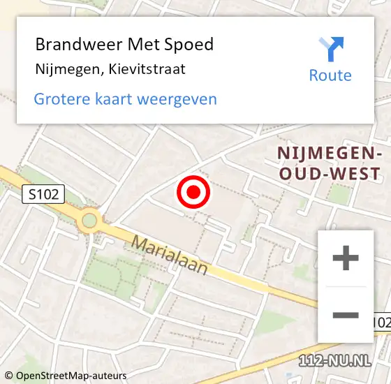 Locatie op kaart van de 112 melding: Brandweer Met Spoed Naar Nijmegen, Kievitstraat op 2 februari 2023 16:21