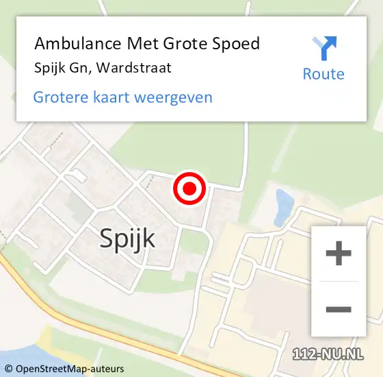 Locatie op kaart van de 112 melding: Ambulance Met Grote Spoed Naar Spijk Gn, Wardstraat op 2 februari 2023 16:29