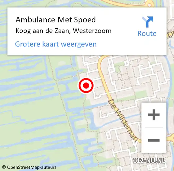 Locatie op kaart van de 112 melding: Ambulance Met Spoed Naar Koog aan de Zaan, Westerzoom op 2 februari 2023 16:40