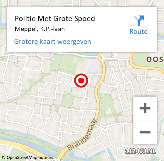 Locatie op kaart van de 112 melding: Politie Met Grote Spoed Naar Meppel, K.P.-laan op 2 februari 2023 16:41