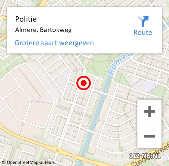 Locatie op kaart van de 112 melding: Politie Almere, Bartokweg op 2 februari 2023 17:30