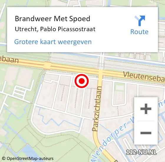 Locatie op kaart van de 112 melding: Brandweer Met Spoed Naar Utrecht, Pablo Picassostraat op 2 februari 2023 17:32