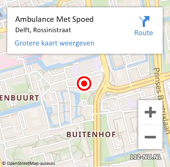 Locatie op kaart van de 112 melding: Ambulance Met Spoed Naar Delft, Rossinistraat op 2 februari 2023 17:36