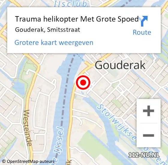 Locatie op kaart van de 112 melding: Trauma helikopter Met Grote Spoed Naar Gouderak, Smitsstraat op 2 februari 2023 18:29