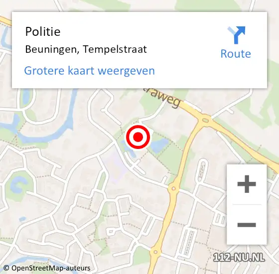 Locatie op kaart van de 112 melding: Politie Beuningen, Tempelstraat op 2 februari 2023 18:49