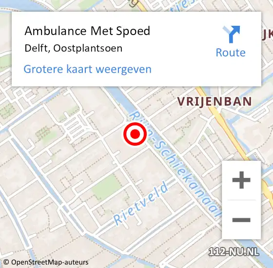 Locatie op kaart van de 112 melding: Ambulance Met Spoed Naar Delft, Oostplantsoen op 2 februari 2023 18:50