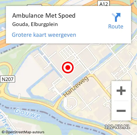 Locatie op kaart van de 112 melding: Ambulance Met Spoed Naar Gouda, Elburgplein op 2 februari 2023 18:53