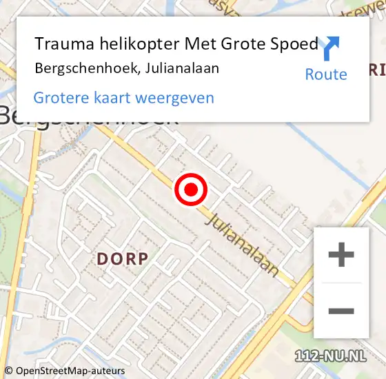 Locatie op kaart van de 112 melding: Trauma helikopter Met Grote Spoed Naar Bergschenhoek, Julianalaan op 2 februari 2023 19:12