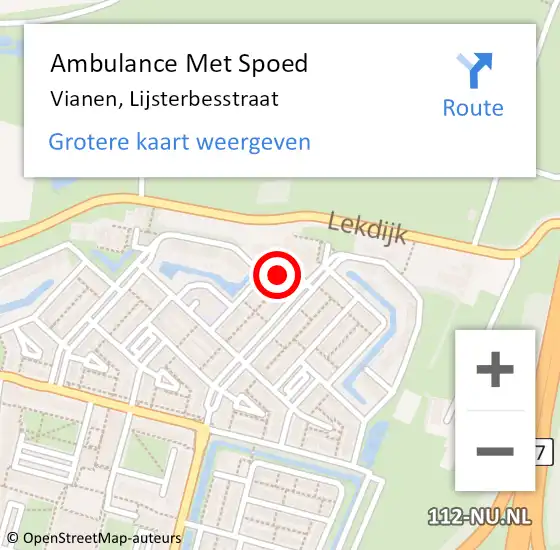 Locatie op kaart van de 112 melding: Ambulance Met Spoed Naar Vianen, Lijsterbesstraat op 14 augustus 2014 10:07