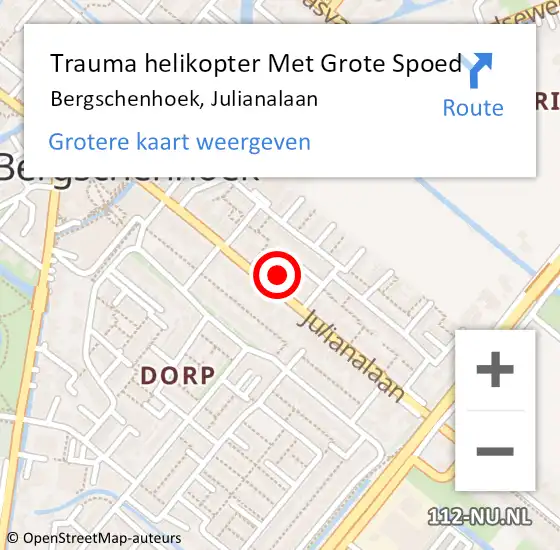 Locatie op kaart van de 112 melding: Trauma helikopter Met Grote Spoed Naar Bergschenhoek, Julianalaan op 2 februari 2023 19:13