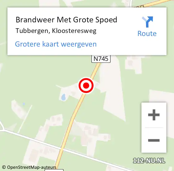 Locatie op kaart van de 112 melding: Brandweer Met Grote Spoed Naar Tubbergen, Kloosteresweg op 2 februari 2023 19:49