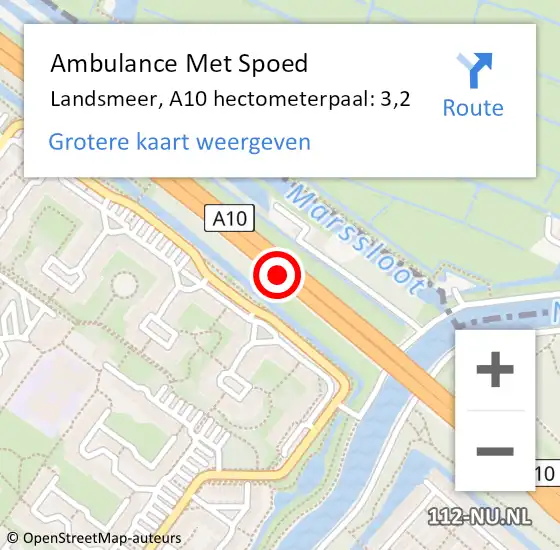 Locatie op kaart van de 112 melding: Ambulance Met Spoed Naar Landsmeer, A10 hectometerpaal: 3,2 op 2 februari 2023 19:57