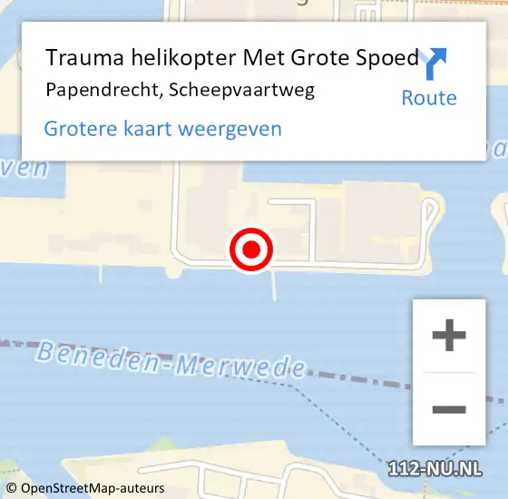 Locatie op kaart van de 112 melding: Trauma helikopter Met Grote Spoed Naar Papendrecht, Scheepvaartweg op 2 februari 2023 20:08