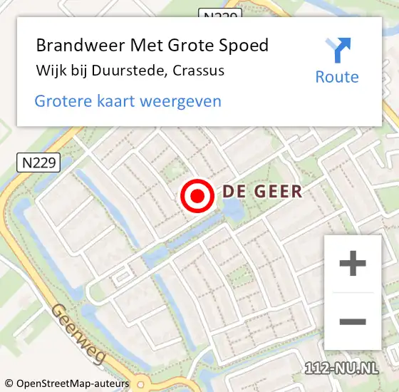 Locatie op kaart van de 112 melding: Brandweer Met Grote Spoed Naar Wijk bij Duurstede, Crassus op 2 februari 2023 21:12