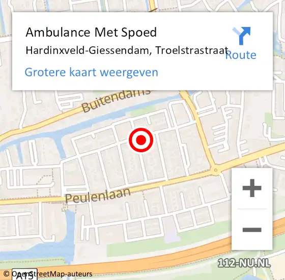Locatie op kaart van de 112 melding: Ambulance Met Spoed Naar Hardinxveld-Giessendam, Troelstrastraat op 2 februari 2023 22:05