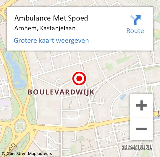 Locatie op kaart van de 112 melding: Ambulance Met Spoed Naar Arnhem, Kastanjelaan op 2 februari 2023 22:06