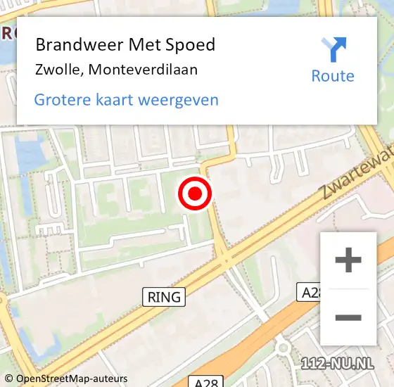 Locatie op kaart van de 112 melding: Brandweer Met Spoed Naar Zwolle, Monteverdilaan op 2 februari 2023 22:10