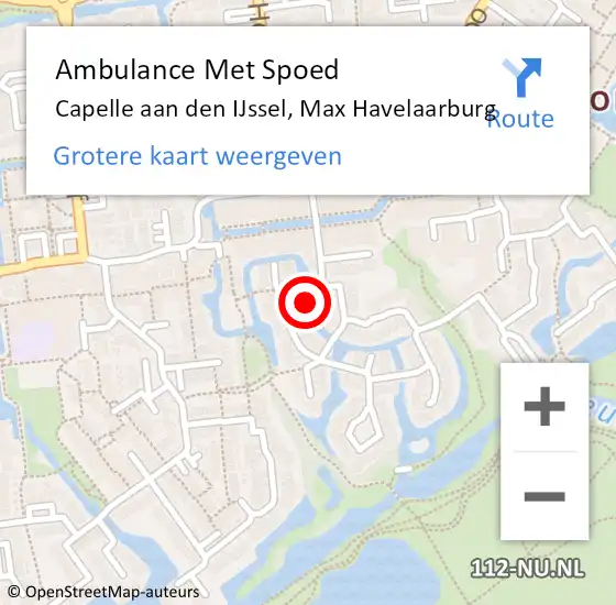 Locatie op kaart van de 112 melding: Ambulance Met Spoed Naar Capelle aan den IJssel, Max Havelaarburg op 2 februari 2023 22:14