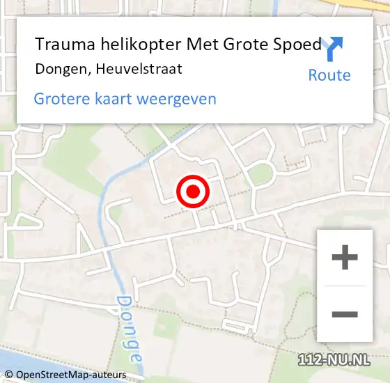 Locatie op kaart van de 112 melding: Trauma helikopter Met Grote Spoed Naar Dongen, Heuvelstraat op 2 februari 2023 22:21
