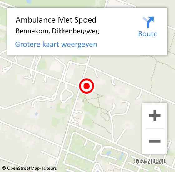 Locatie op kaart van de 112 melding: Ambulance Met Spoed Naar Bennekom, Dikkenbergweg op 2 februari 2023 23:53