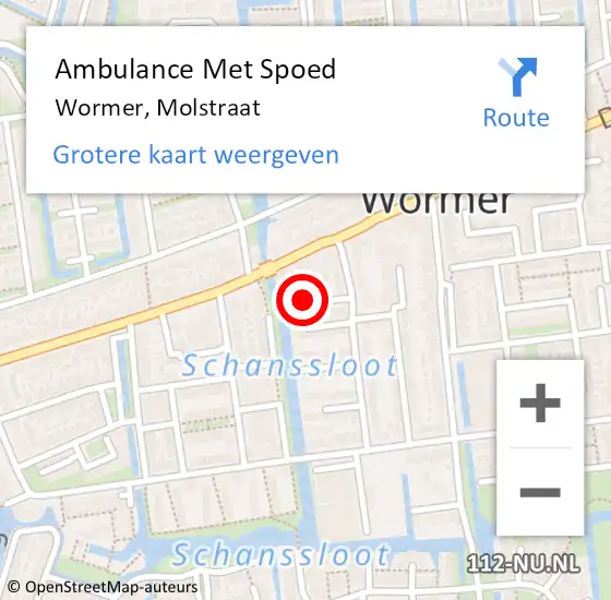 Locatie op kaart van de 112 melding: Ambulance Met Spoed Naar Wormer, Molstraat op 3 februari 2023 00:14