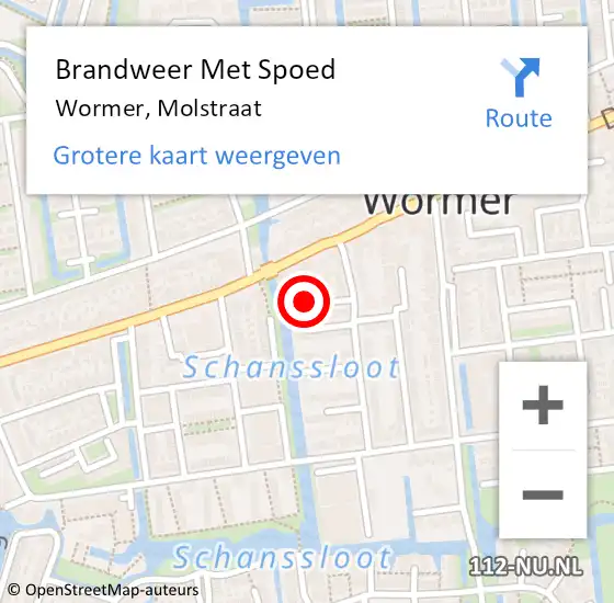 Locatie op kaart van de 112 melding: Brandweer Met Spoed Naar Wormer, Molstraat op 3 februari 2023 00:31