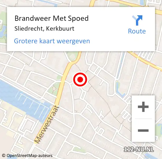 Locatie op kaart van de 112 melding: Brandweer Met Spoed Naar Sliedrecht, Kerkbuurt op 3 februari 2023 00:49