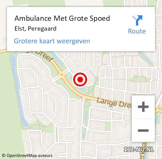 Locatie op kaart van de 112 melding: Ambulance Met Grote Spoed Naar Elst, Peregaard op 3 februari 2023 07:00