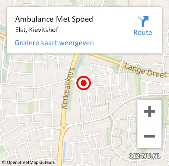 Locatie op kaart van de 112 melding: Ambulance Met Spoed Naar Elst, Kievitshof op 3 februari 2023 07:26